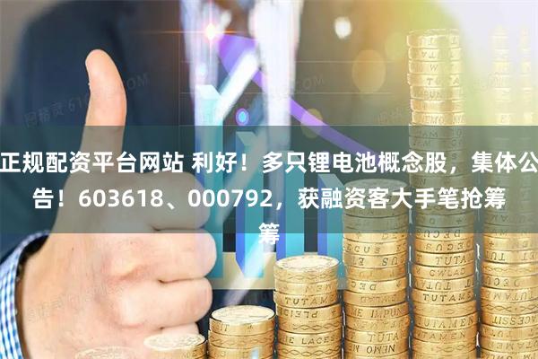 正规配资平台网站 利好！多只锂电池概念股，集体公告！603618、000792，获融资客大手笔抢筹